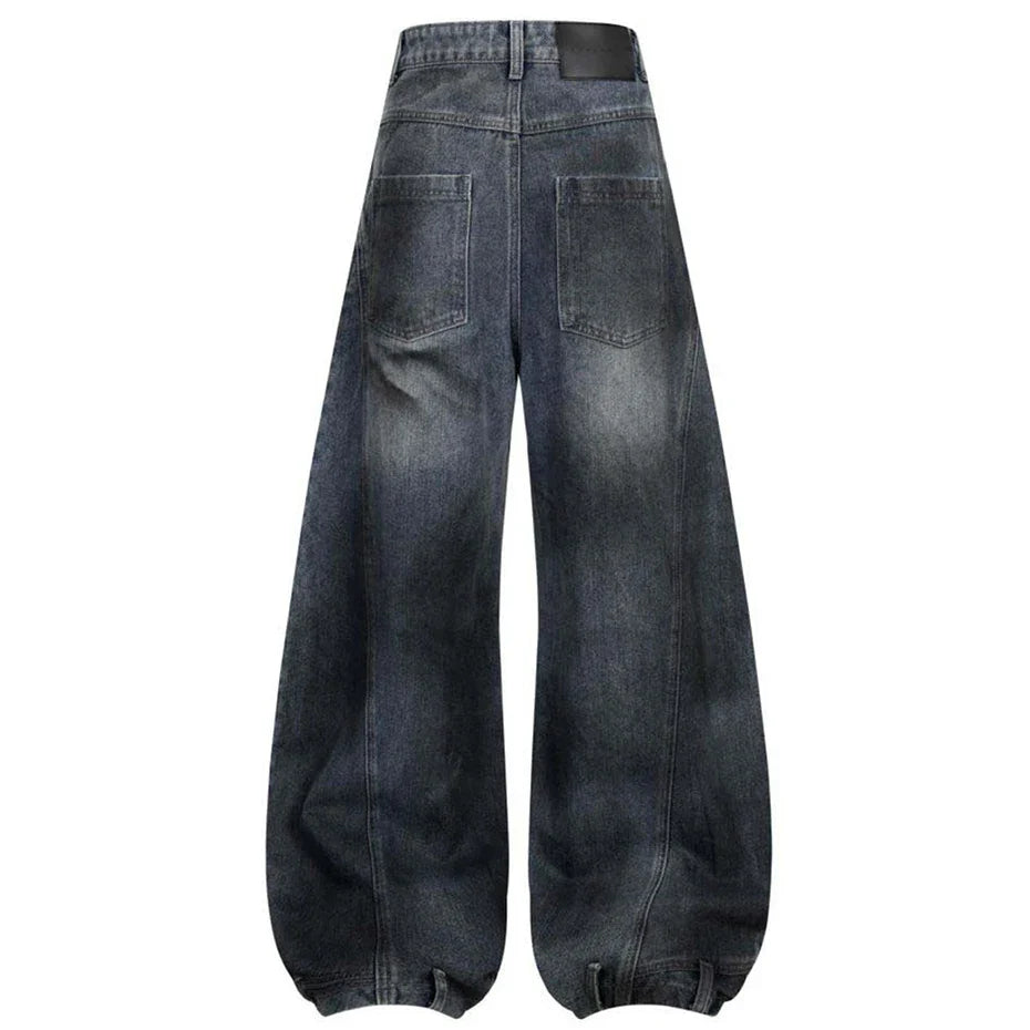 Wide Leg Y2K Distressed Denim Barrel Jeans — dettaglio