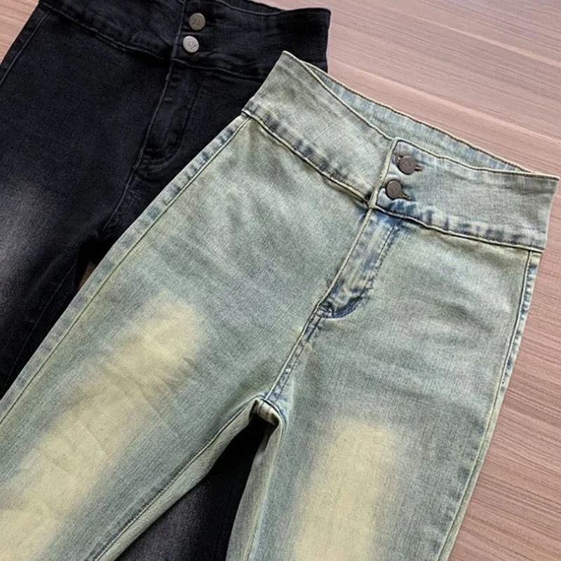 Womens High Waist Y2K Skinny Super Flared Jeans — vista laterale
