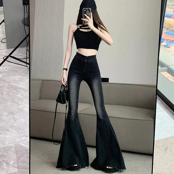 Womens High Waist Y2K Skinny Super Flared Jeans