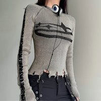 Womens Long Sleeve Ripped Stitched Y2K Top — in alternativa