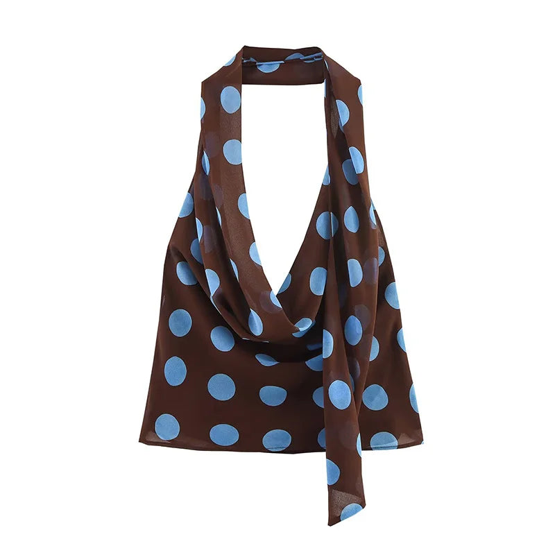 Womens Polka Dot Vest Y2K Halter Top — vista frontale