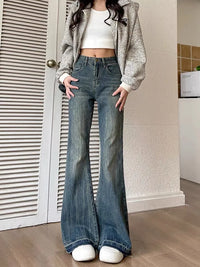 Womens Y2K Casual Vintage Slim Blue Flared Jeans — dettaglio