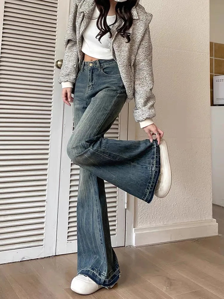 Womens Y2K Casual Vintage Slim Blue Flared Jeans — vista posteriore