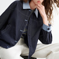 Womens Y2K Contrast Lapel Faux Denim Jacket — dettaglio della stampa