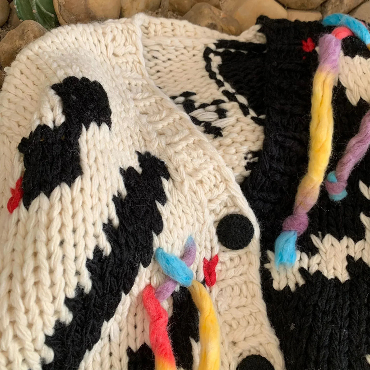 Womens Y2K Digital Glitch Tassel Cardigan Sweater — dettaglio
