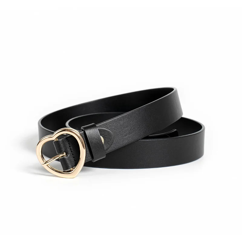 Womens Y2K Heart Buckle Leather Belt — vista frontale