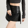 Womens Y2K High Waisted Slit Pu Leather Mini Skirt