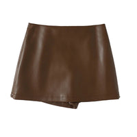 Womens Y2K High Waisted Slit Pu Leather Mini Skirt — vista laterale