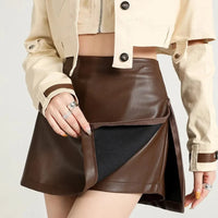 Womens Y2K High Waisted Slit Pu Leather Mini Skirt — dettaglio della stampa