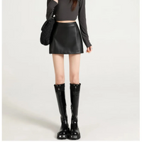 Womens Y2K High Waisted Slit Pu Leather Mini Skirt — vista completa