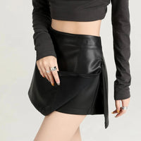 Womens Y2K High Waisted Slit Pu Leather Mini Skirt — vista frontale