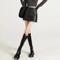 Womens Y2K High Waisted Slit Pu Leather Mini Skirt — vista posteriore