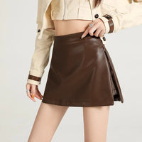 Womens Y2K High Waisted Slit Pu Leather Mini Skirt — vista posteriore