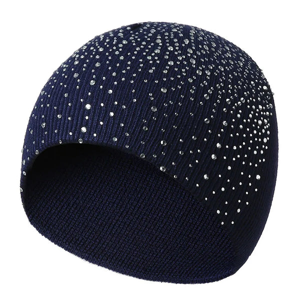 Womens Y2K Rhinestone Beanie — vista frontale
