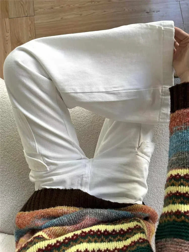 Womens Y2K White Low Rise Flared Denim Jeans — dettaglio