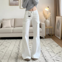 Womens Y2K White Low Rise Flared Denim Jeans — vista frontale