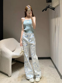 Womens Y2K White Printed High Waisted Jeans — dettaglio