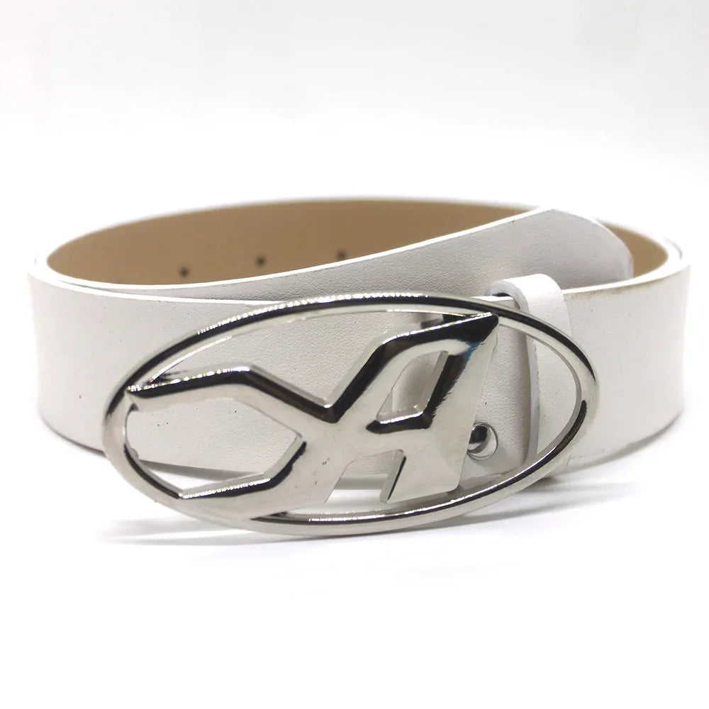A D Buckle Letter Snap Leather Belt — in alternativa