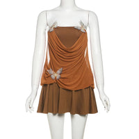A Line Butterfly Aesthetic Brown Mini Dress — vista laterale