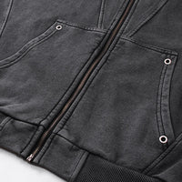 Acid Washed Panelled Plain Zip Up Hoodie — dettaglio