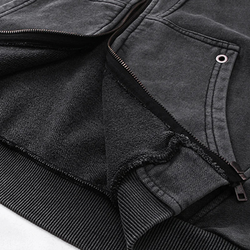 Acid Washed Panelled Plain Zip Up Hoodie — dettaglio della stampa