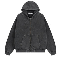 Acid Washed Panelled Plain Zip Up Hoodie — vista frontale