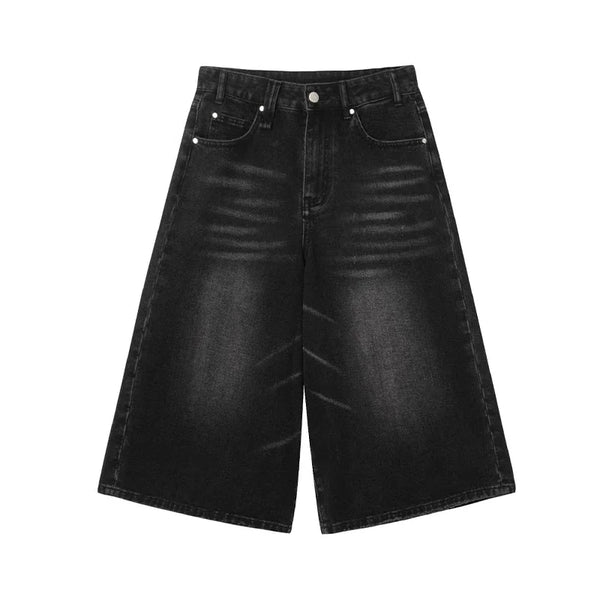Acubi Washed Black Bermuda Denim Shorts Jorts — vista frontale