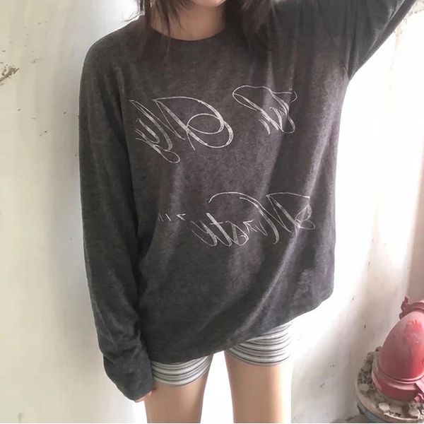 Y2K Aesthetic Letter Print Graphic Long Sleeve Top