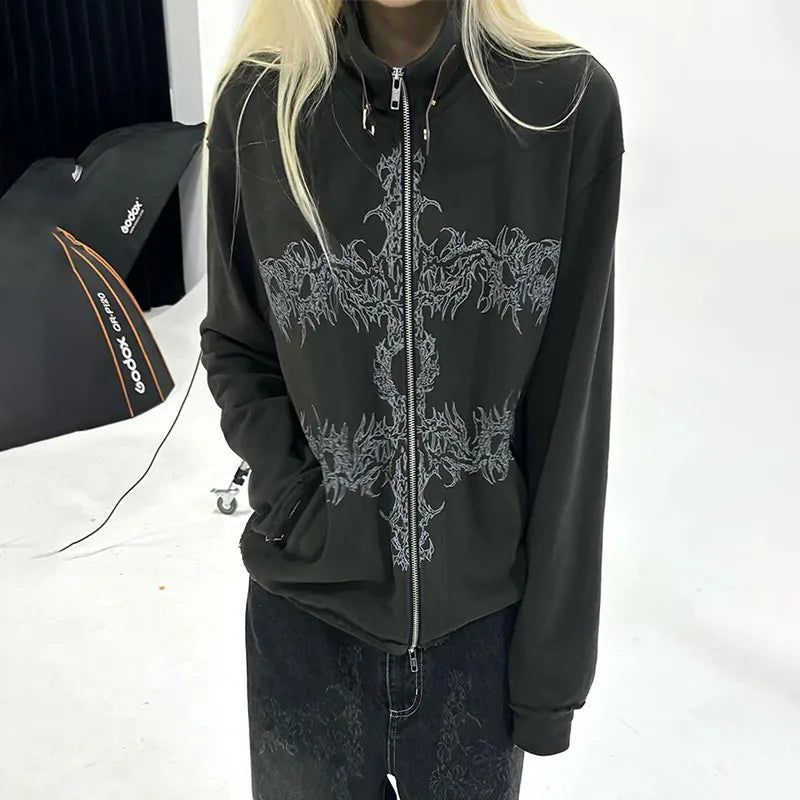 Aesthetic Tattoo Print Jacket — vista posteriore