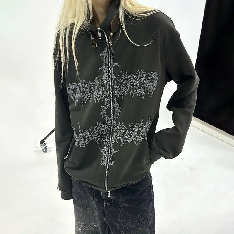 Aesthetic Tattoo Print Jacket — vista frontale