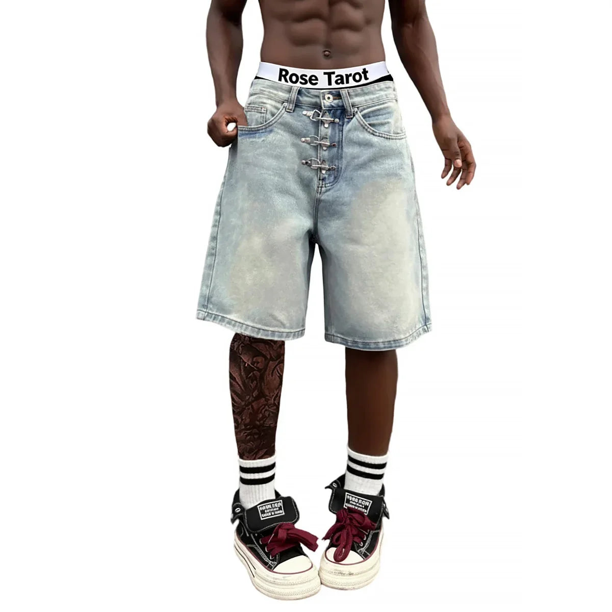 Airplane Clip Denim Shorts Jorts — vista laterale