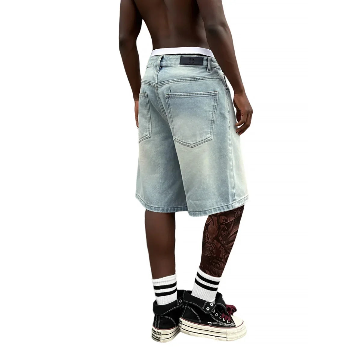 Airplane Clip Denim Shorts Jorts — dettaglio del tessuto