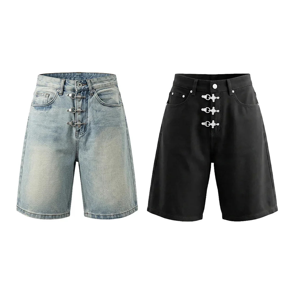 Airplane Clip Denim Shorts Jorts — vista frontale
