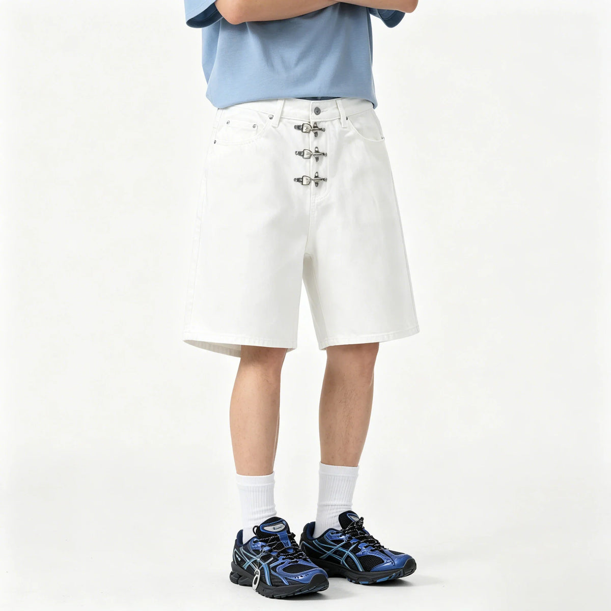 Airplane Clip Denim Shorts Jorts — vista posteriore