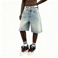 Airplane Clip Denim Shorts Jorts — vista frontale