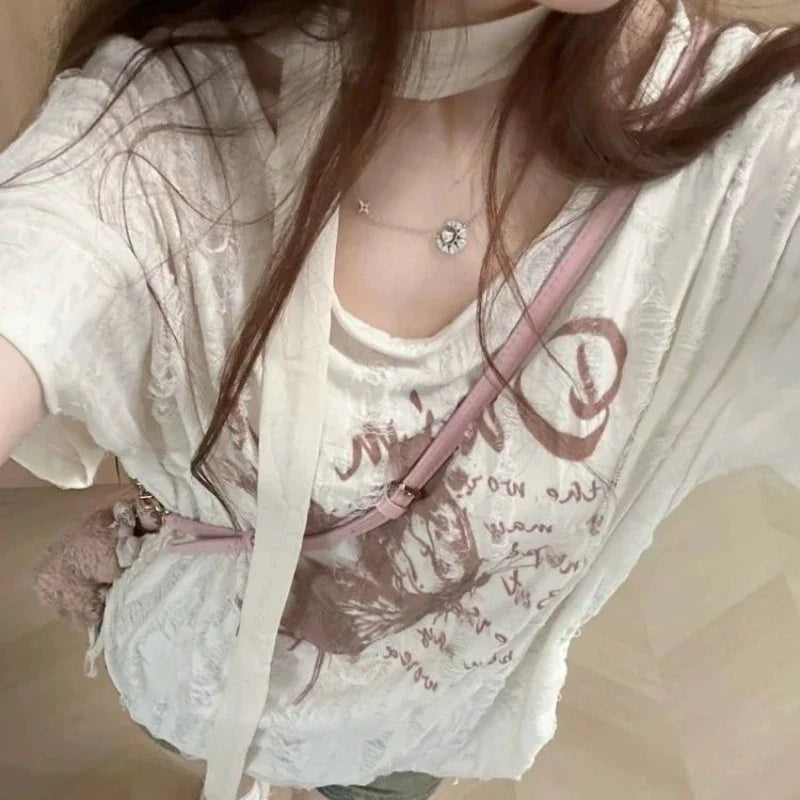 Airy Butterfly Print Grunge Off Shoulder Top — in alternativa