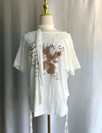 Airy Butterfly Print Grunge Off Shoulder Top — vista frontale
