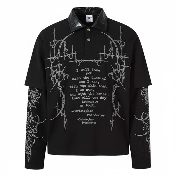 Y2K "All My Love" Graphic Mock Layered Long Sleeve Polo Shirt Top