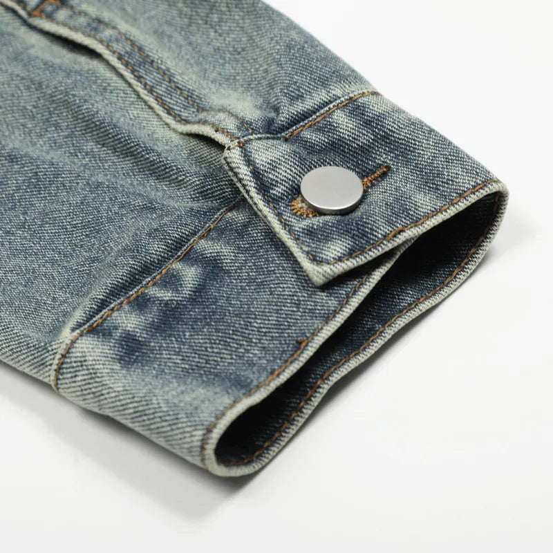American Washed Distress Denim Jacket — vista laterale