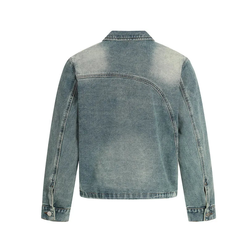 American Washed Distress Denim Jacket — vista posteriore