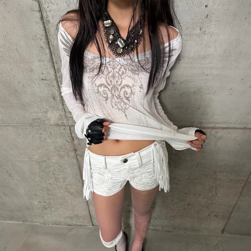 Angelic Wings Tattoo Graphic Grunge Long Sleeve Top — vista posteriore