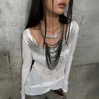 Angelic Wings Tattoo Graphic Grunge Long Sleeve Top — in alternativa