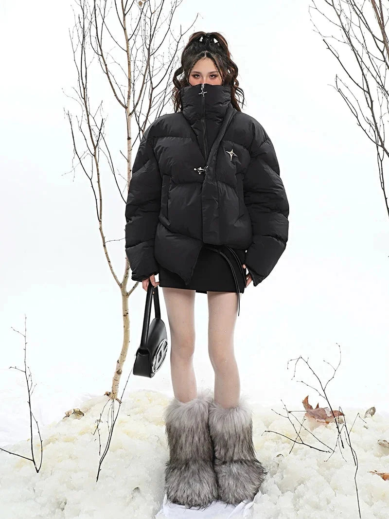 Asymmetric Collared Padded Puffer Jacket Coat — vista posteriore