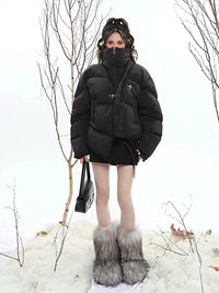 Asymmetric Collared Padded Puffer Jacket Coat — vista posteriore