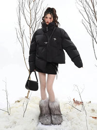 Asymmetric Collared Padded Puffer Jacket Coat — dettaglio