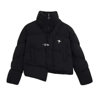 Asymmetric Collared Padded Puffer Jacket Coat — vista frontale