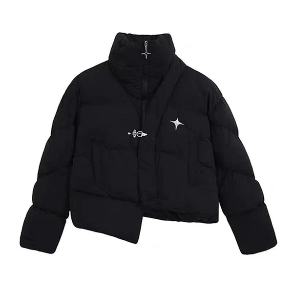 Asymmetric Collared Padded Puffer Jacket Coat — vista frontale