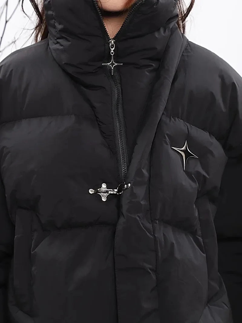 Asymmetric Collared Padded Puffer Jacket Coat — vista laterale
