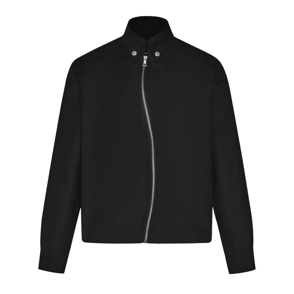 Asymmetrical Diagonal Black Full Zip Up Jacket — vista frontale