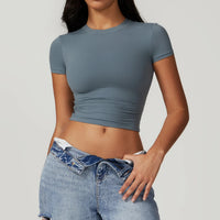Athleisure Yoga Baby Tee Crop Top — vista frontale